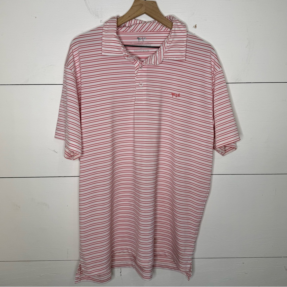 Coastal Cotton • Performance Classic Pink Striped Polo Shirt for Men Size XL
